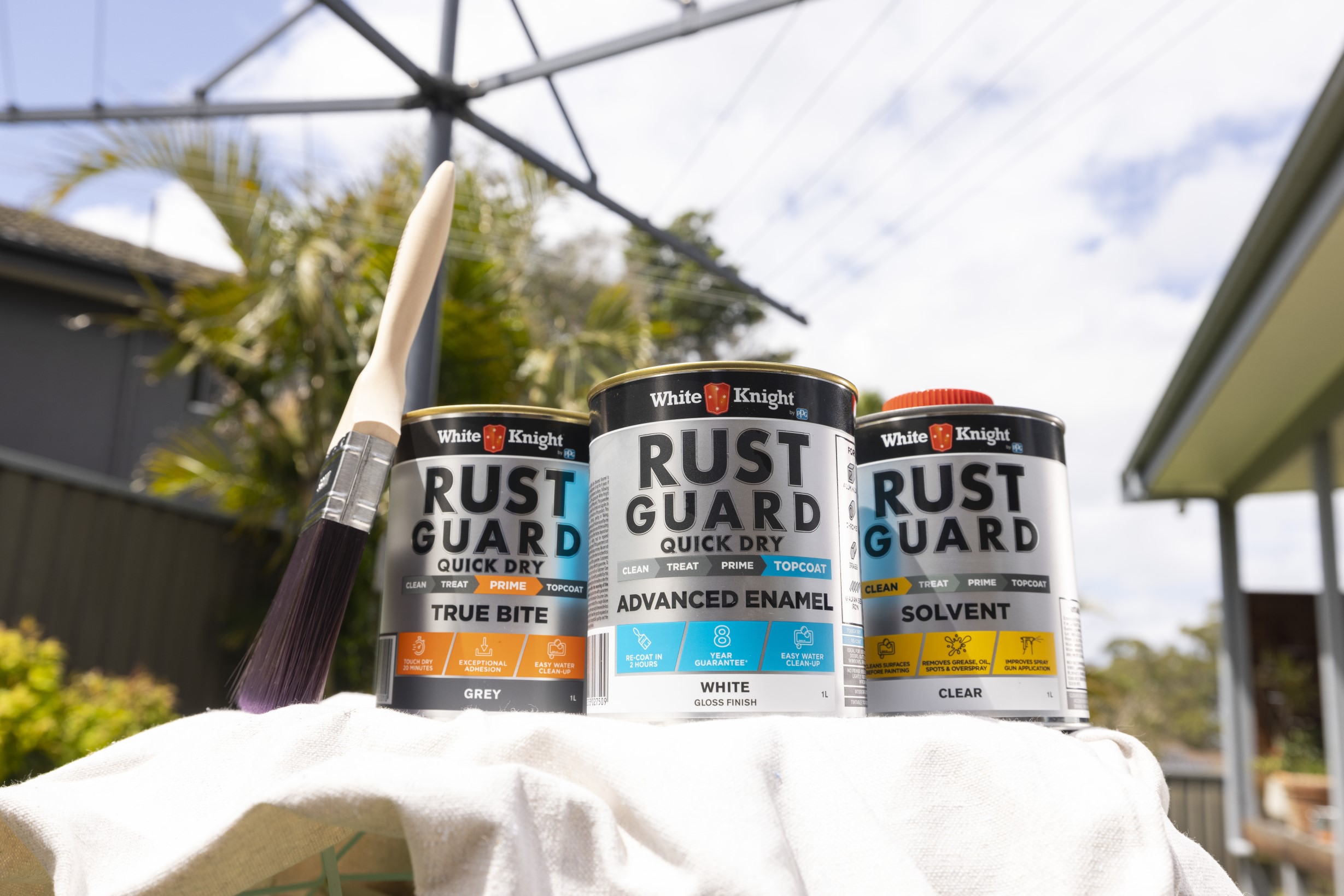 Rust Guard paints with a backyard clothesline