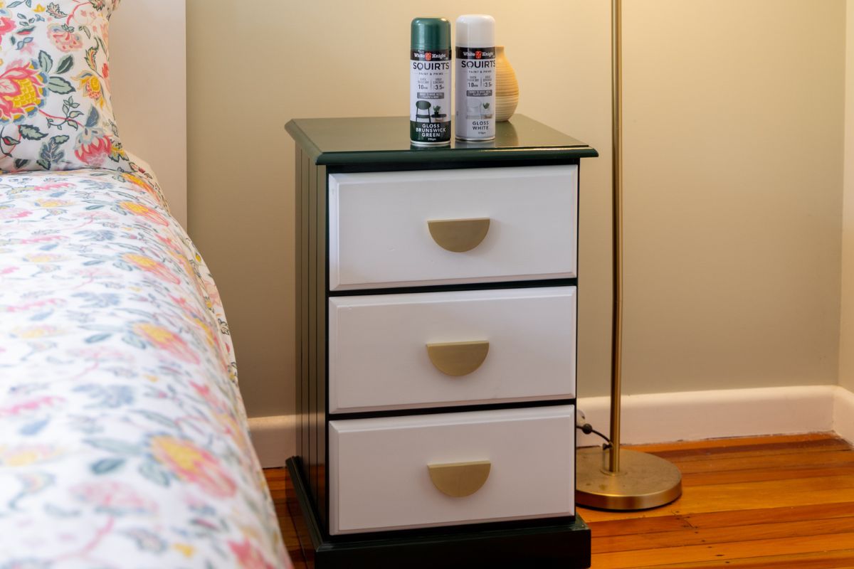 Finished set of painted drawers with White Knight Squirts.